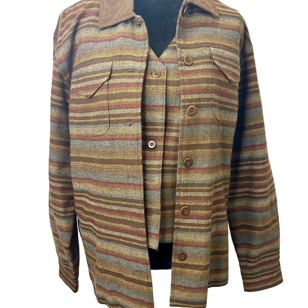 Bushwacker Vintage Wool Western Striped Brown and Tan Jacket and Vest Bundle M/L